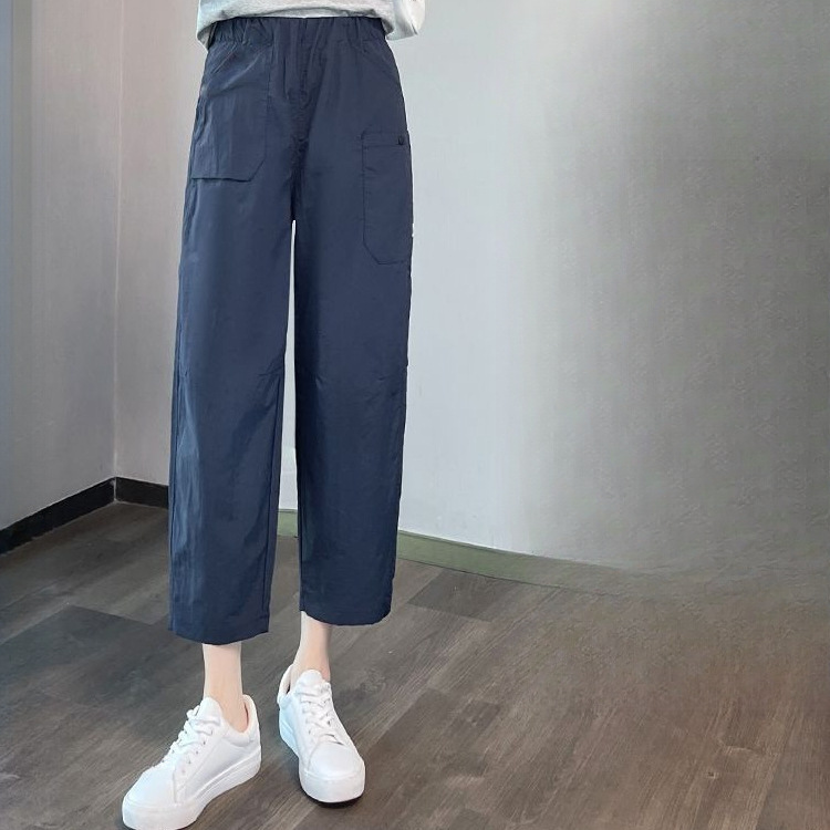 Ice Silk Sports Pants Women Summer Thin 2025 New Jogging Carrot Pants Loose Casual Cropped Harem Pants