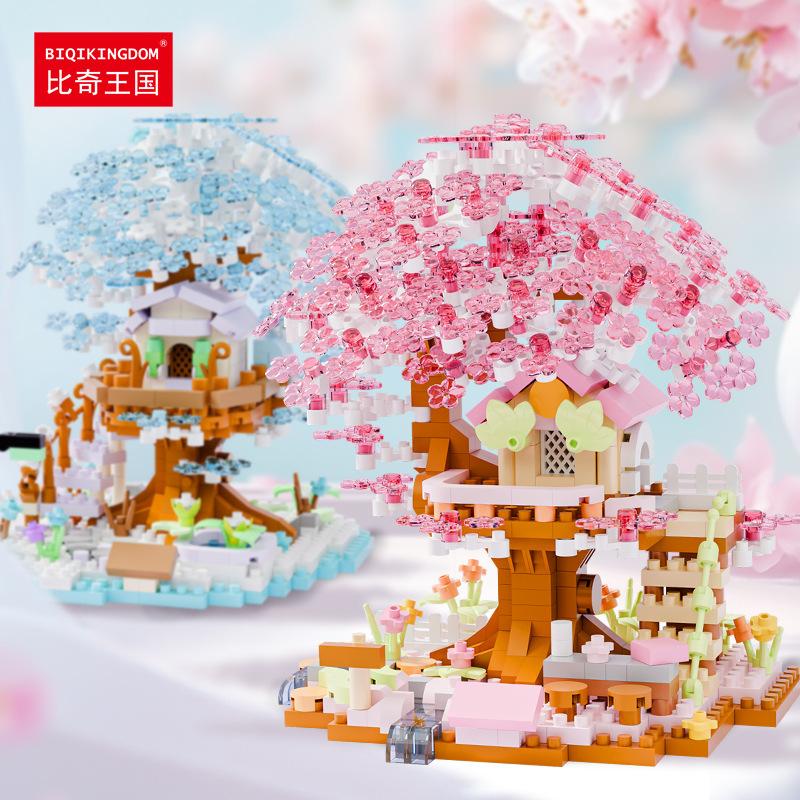 Compatibilidad transfronteriza Cerezo árbol cabaña arquitectura paisaje callejero decoración de bloques de construcción para niños juguetes inteligentes regalos para chicas