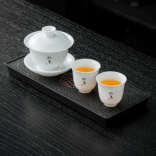 新中式羊脂玉瓷知味盖碗一壶二杯单品茶具系列三才盖碗泡茶碗代发