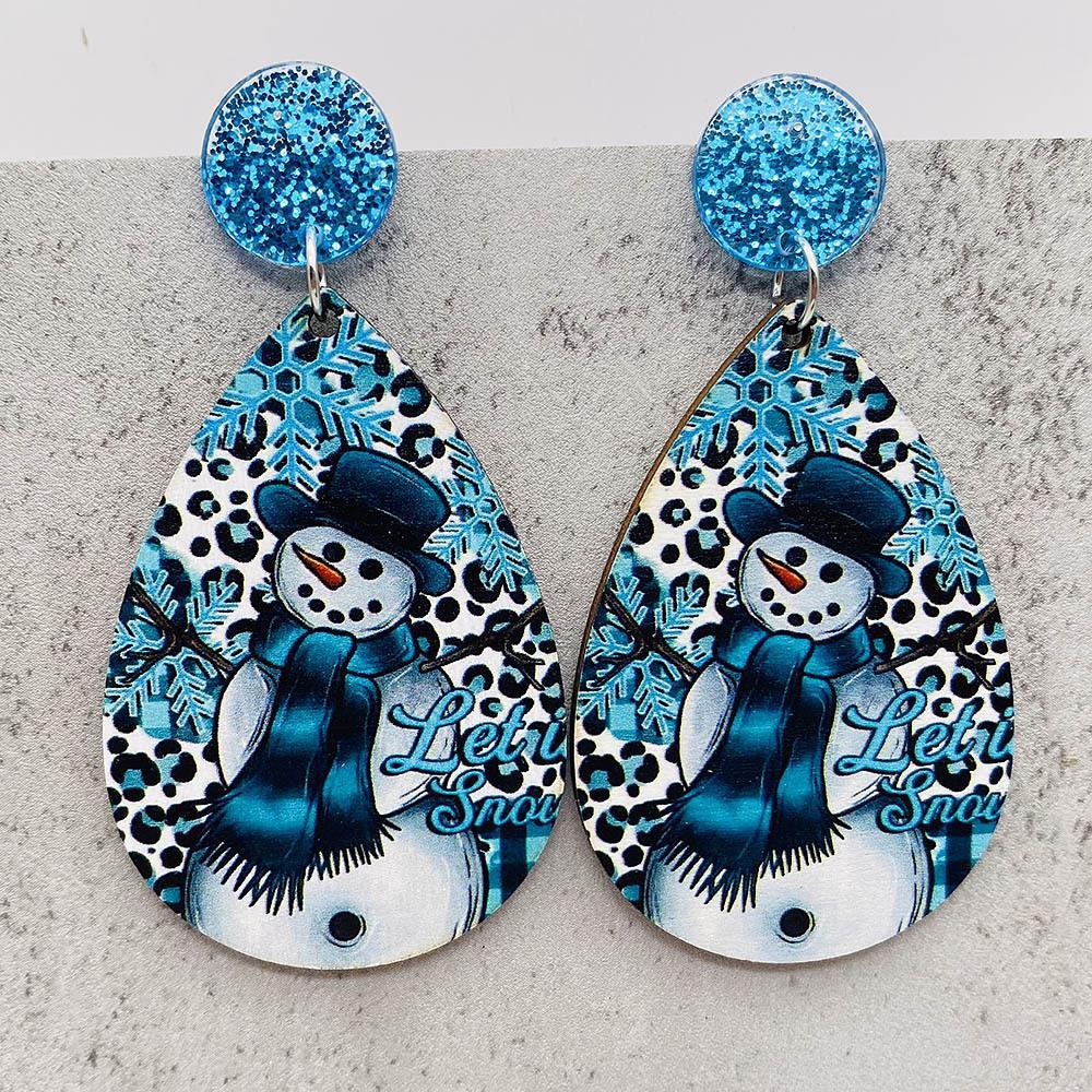 1 Paire Style De Bande Dessinée Mignon Père Noël Bonhomme De Neige Bois Boucles D'oreilles display picture 1