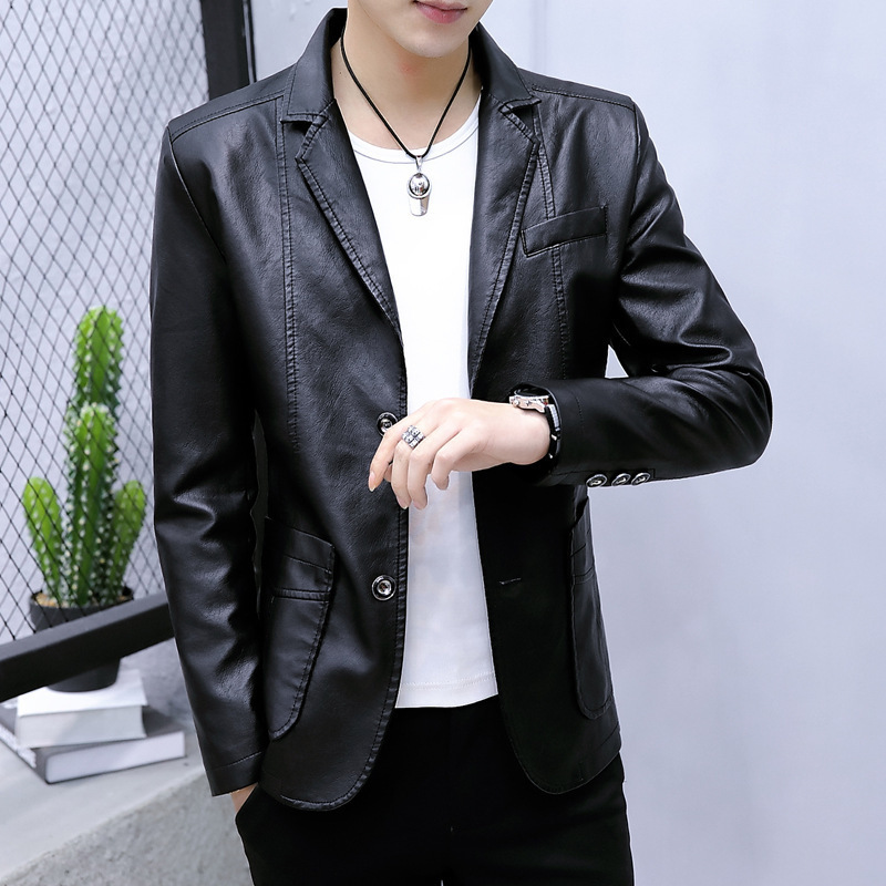 Leather Men's 2023 Spring and Autumn Youth Business Casual Suit Jacket Men's Slim Fit Leather Jacket Men