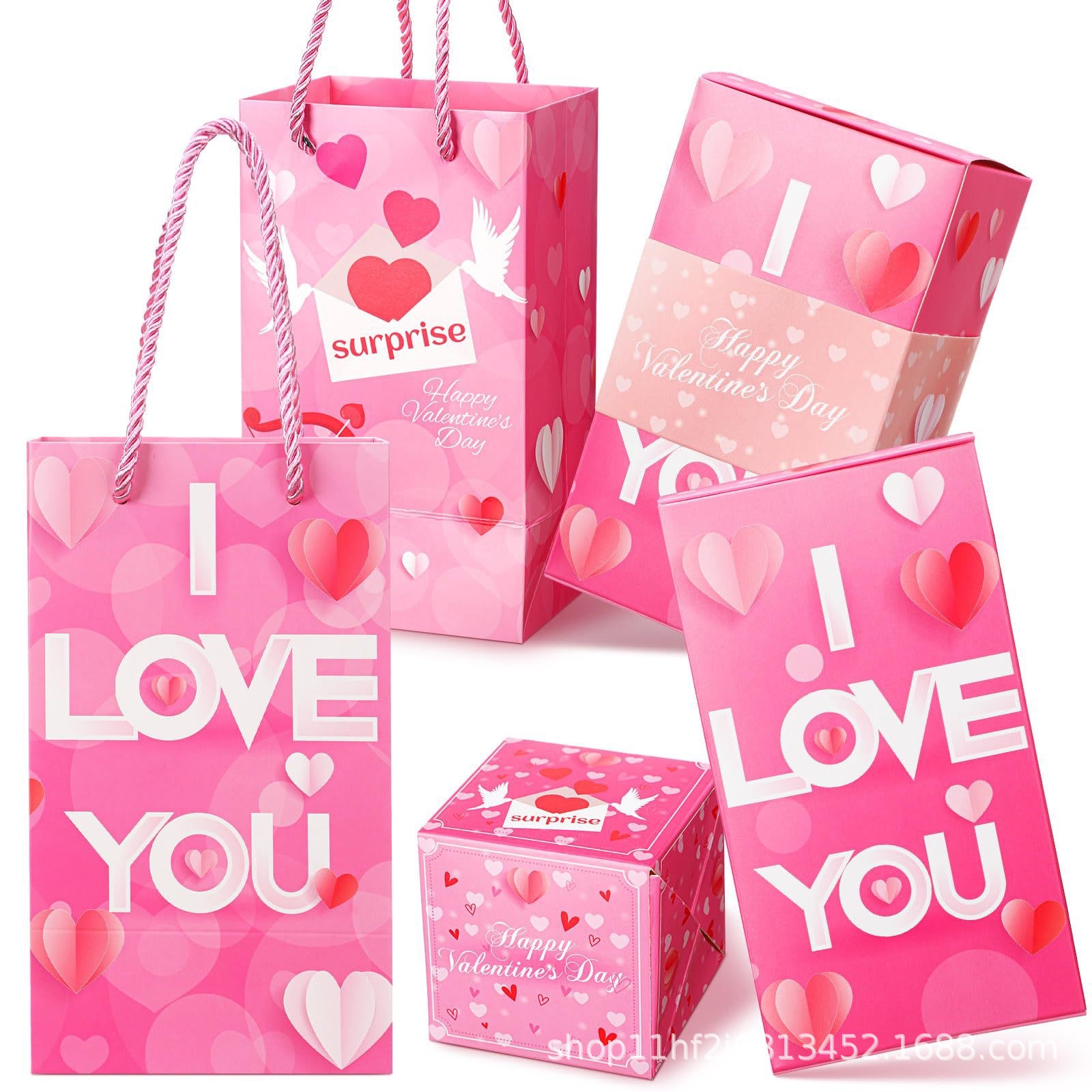 발렌타인 데이 사랑해요; 6개의 바운스 박스 + 선물 상자 + 선물 가방