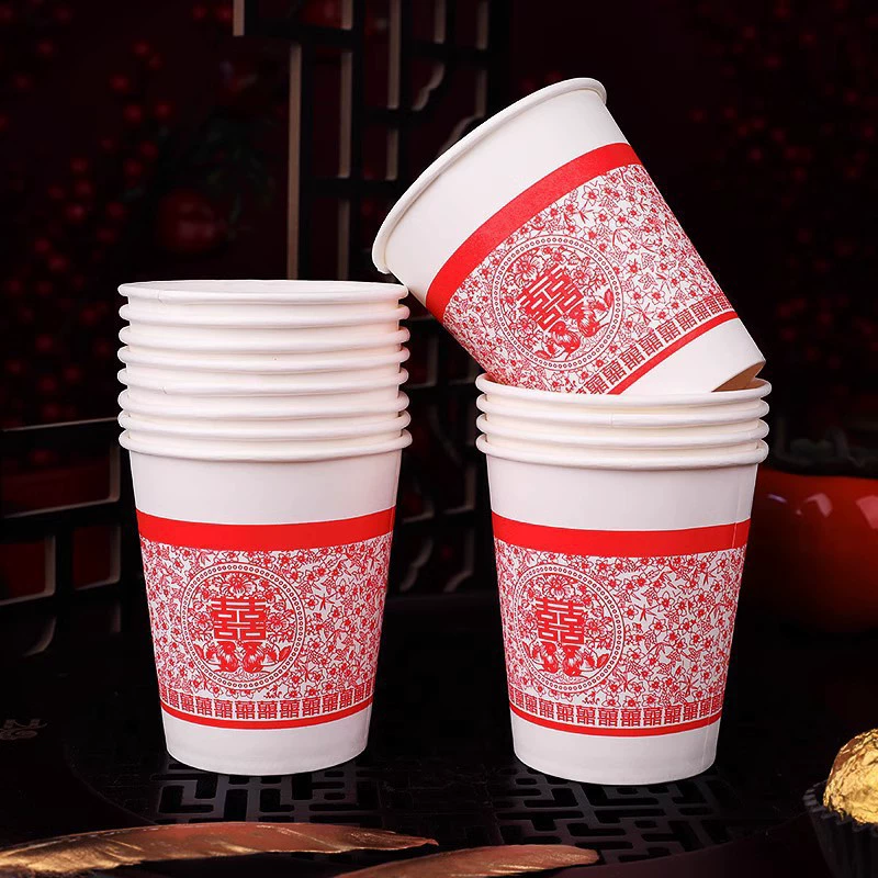 Disposable paper cup wedding supplies Daquan wedding thickened joy, happy cup Red home water cup happy cup