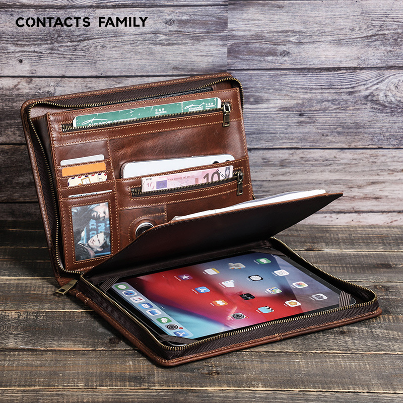 Suitable for ipadpro Leather Protective Case Anti-fall Retro Style Multi-functional Portable iPad Case with Airtag