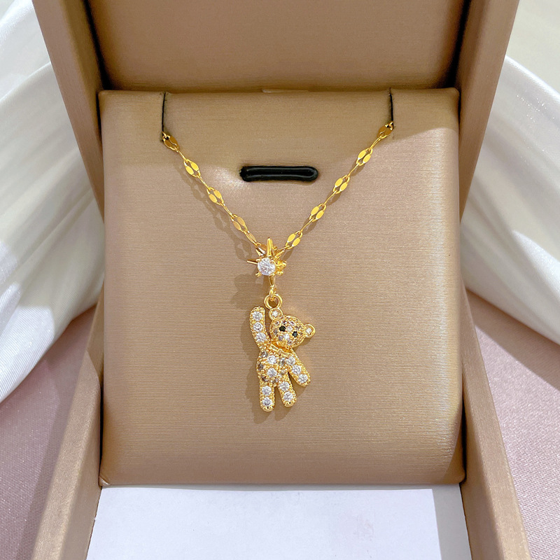 Collana orso di lusso con diamanti per donna catena in oro vero_voghion.com