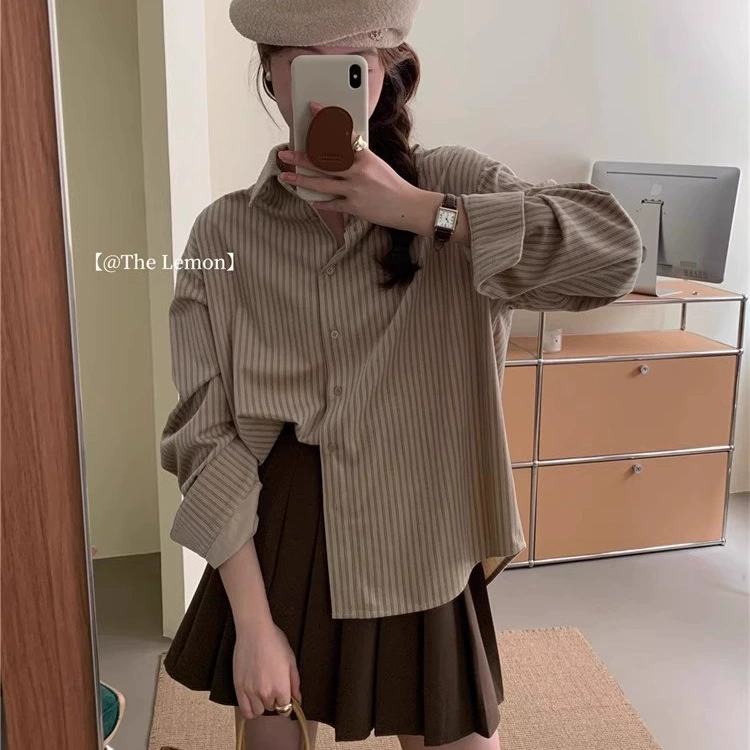 Весенняя и осенняя японская ретро cityboy рубашка с длинными рукавами мужская куртка красавец в полоску