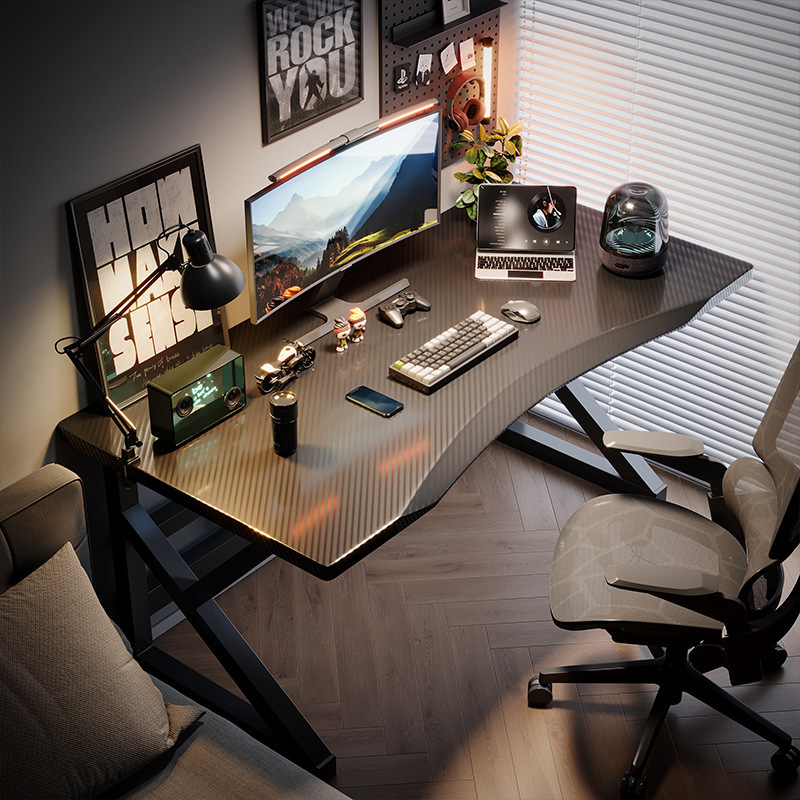 Computer Desk Household Carbon Fiber E-sports Table and Chair suit Bedroom Game Table Simple Workbench Office Desk