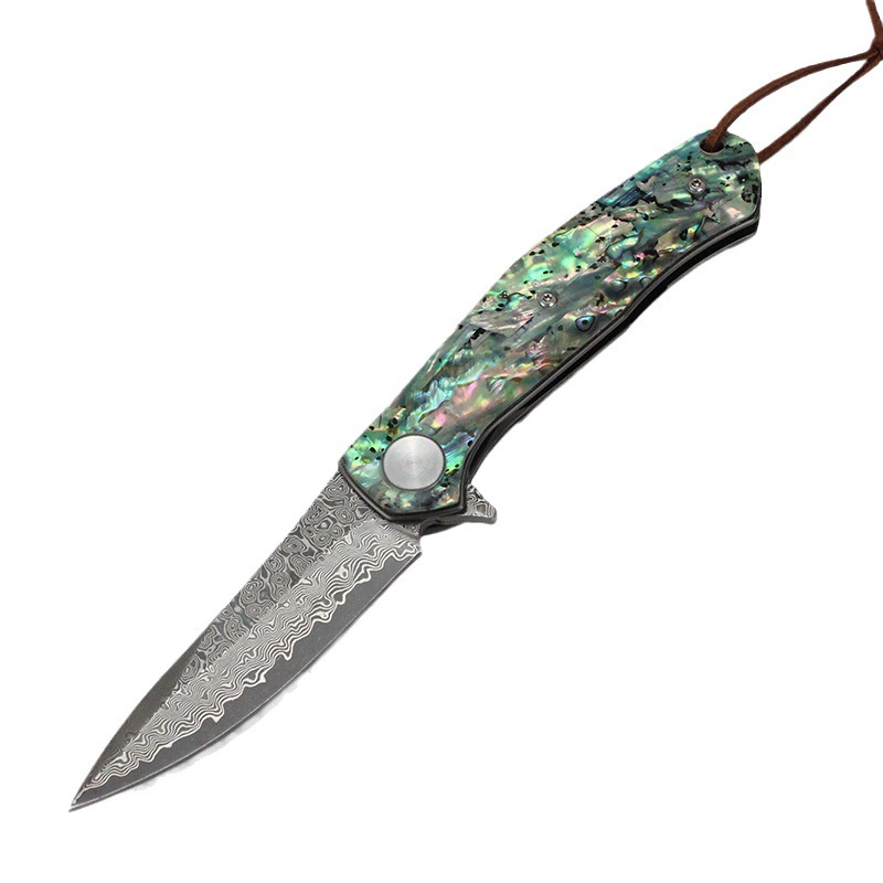 4020 Damascus Steel Color Shell/Cocobolo Cross-Border Outdoor Portable Folding Knife Factory Direct Supply
