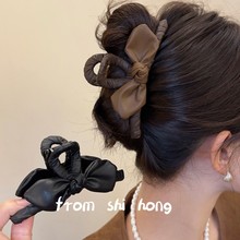 复古皮革气质蝴蝶结抓夹女2024新款高级感秋冬后脑勺鲨鱼夹发夹