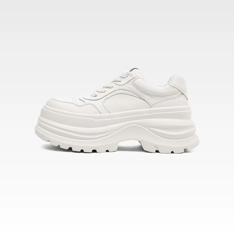 First-Layer Cowhide 2025 Autum New Genuine Leather Thick-Soled White Shoes for Women, Versatile Sports and Casual Shoes, Lightweight Platform Shoes