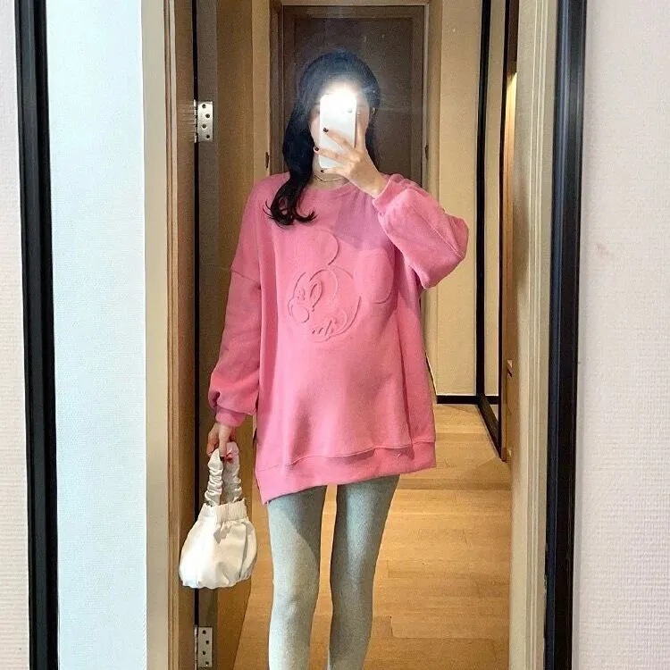 Maternity Clothing Autumn New Mid-length Long-sleeved Sweatshirt Loose Large Size Belly Covering Young Western Style Outer Wear for Pregnant Women