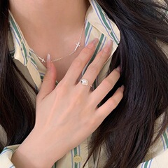 925純銀不規則條紋珍珠戒指女不掉色ins風小眾寬麵食指戒開口指環