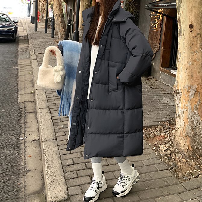 2025年新款，冬棉服女中长款过膝加厚棉衣宽松面包服连帽保暖外|undefined