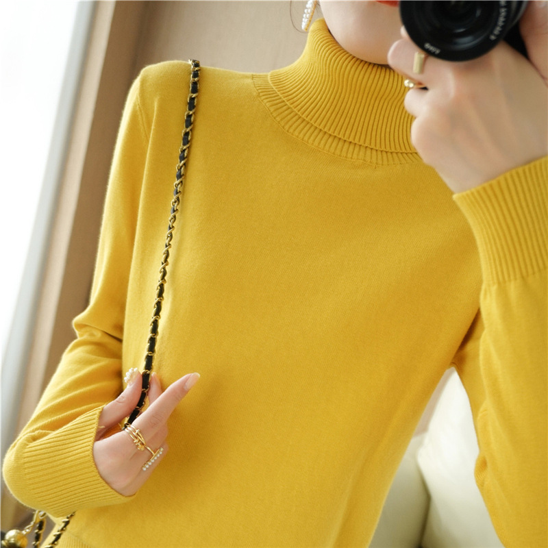 Solid color cotton sweater bottoming sweater women's high lapel pullover short loose inner wear versatile slimming long sleeve Solid color cotton sweater bottoming sweater women's high lapel pullover short loose inner wear versatile slimming long sleeve