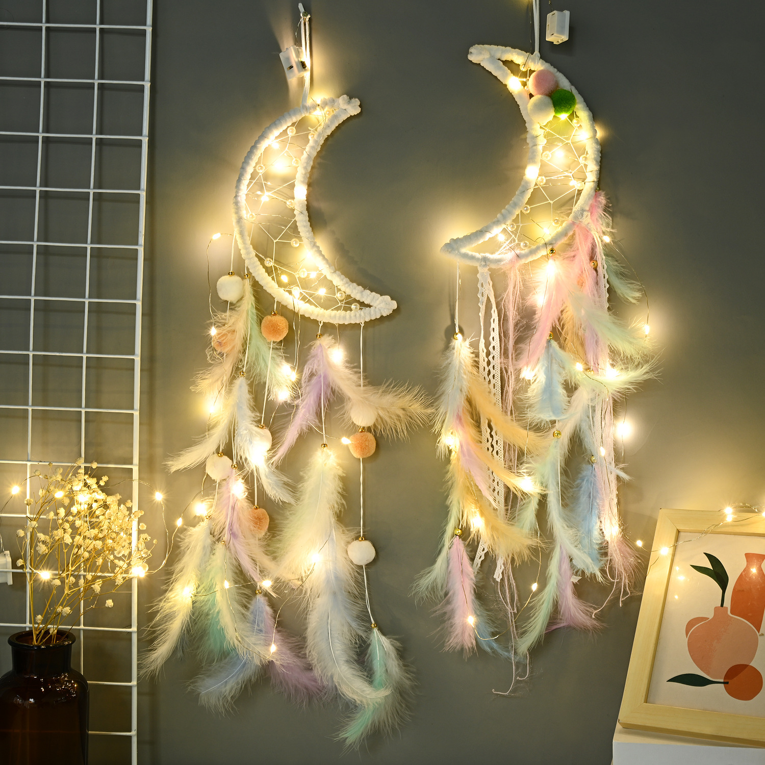 New creative cute hairball moonlit dream catcher Indian style furniture hanging decoration classmate BFF birthday gift