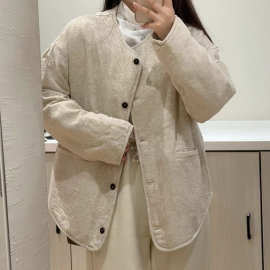 2025秋冬复古夹棉棉服麻棉宽松休闲保暖文艺棉麻棉衣外套女