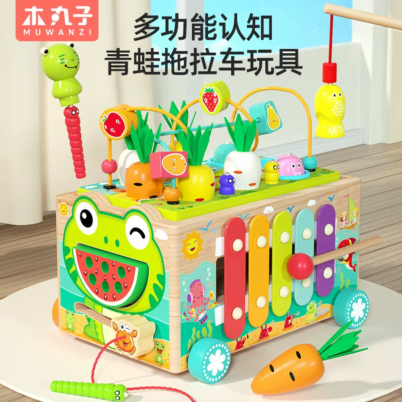 Children's wooden toy anti-stress "Gopher", metallophone, universal beads, frog