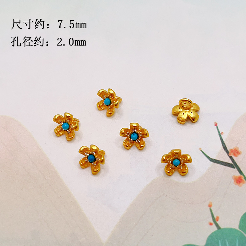 S925 Sterling Silver Gold-Plated Natural Turquoise Gourd-Shaped Fortune Bead DIY Jewelry Bracelet Pendant Spacer Bead Accessories