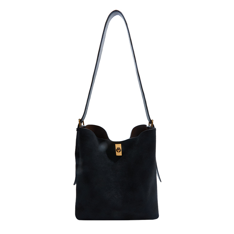 Autumn/Winter Bucket Bag Retro Suede Large Capacity Tote Bag For Women 2025 New Versatile Shoulder Crossbody Bag With Matching Pouch - Thumbnail 5