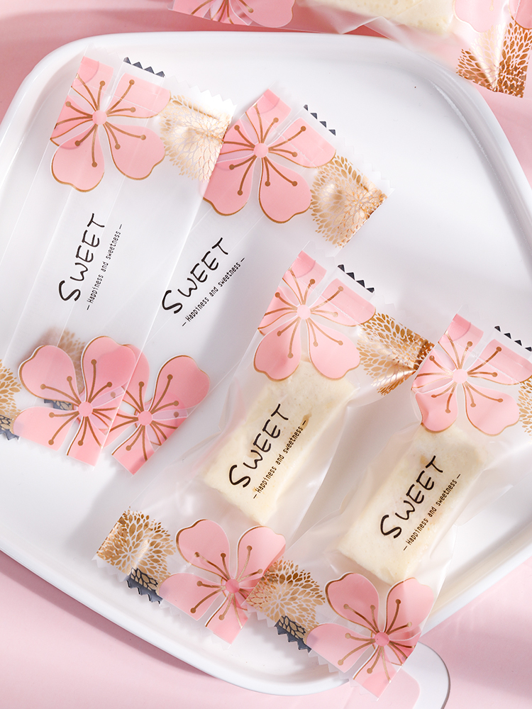 Bolsa de embalaje de nougat, embalaje de toffee, papel de azúcar, bolsas de pastel de leche de mango, sello de máquina transparente, bolsas pequeñas letras esmerizadas