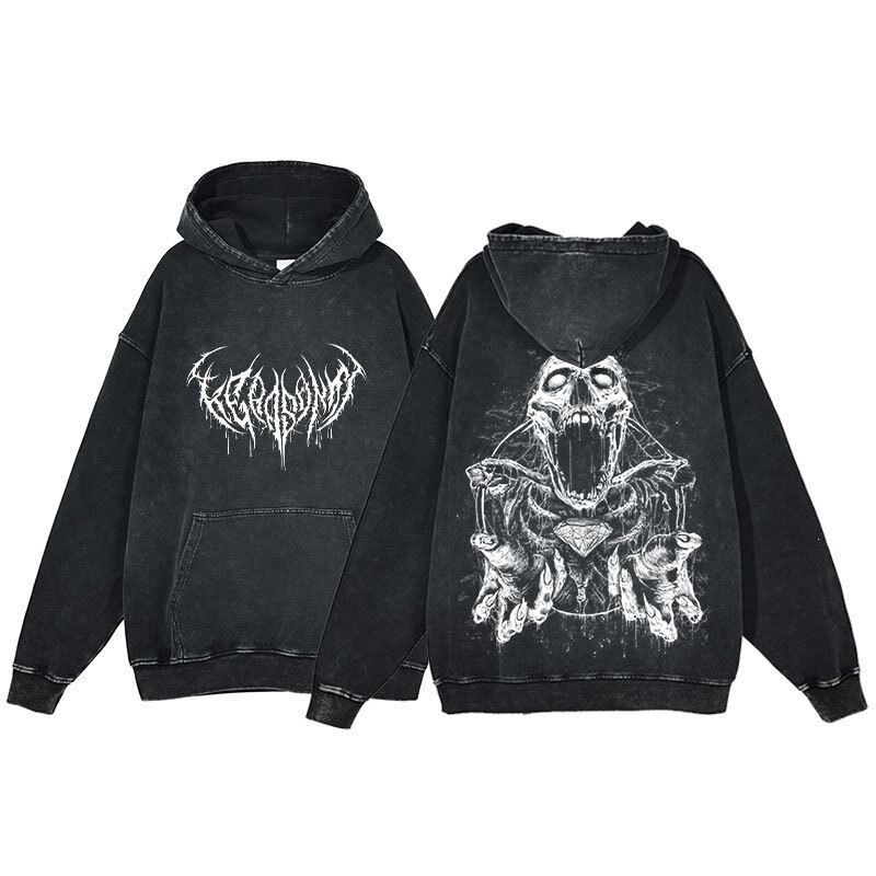 Anime Sweatshirt Men's Harajuku Hip-Hop Washed Hooded Skull Print Y2K Women's Casual Gothic Retro Anime Sweatshirt Men's Harajuku Hip-Hop Washed Hooded Skull Print Y2K Women's Casual Gothic Retro