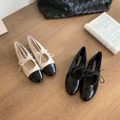 928-5~平底法式小香风拼色玛丽珍单鞋女鞋子2025年新款软底豆豆鞋