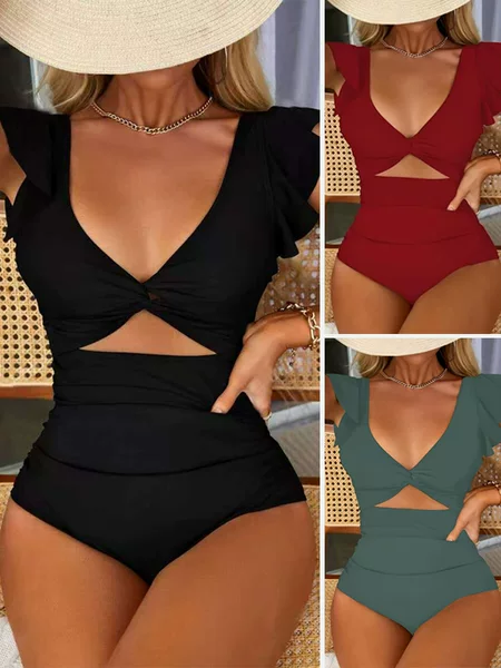 European and American Fashion Cross-Border One-Piece Swimsuit Sexy Backless Pure Color Slimming Look Russian Women's Swimsuit