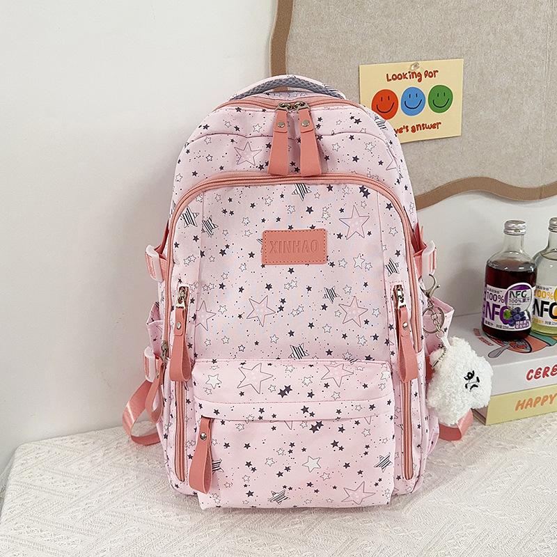 College-Style Schoolbag for Female Junior High School Students, Korean Version, Large Capacity, High School Student Five-Pointed Star Backpack, 2025 New Model Backpack