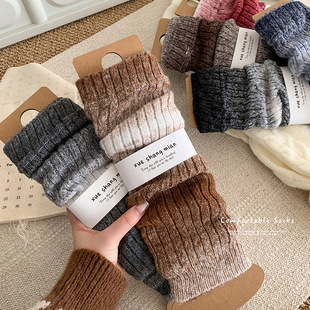 Socks Women's Gradient Autumn and Winter Thickened Stockings Vertical Strip Warm Girls' Personalized Contrast Color Pile Ancola Red Leg