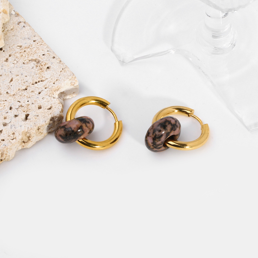 Retro Style PVD Coated Real Gold Plated 18K Gold Circle 201 Stainless Steel Retro Waterproof Non Tarnish Earrings