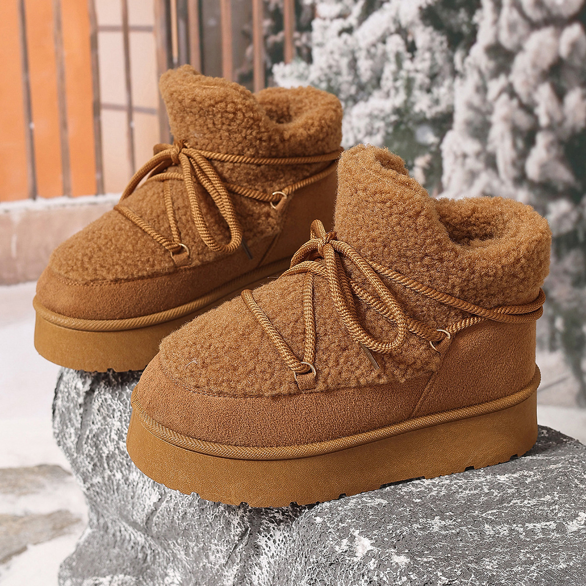 Autumn and winter new fashion cashmere thickened warm short tube slip-on elastic snow boots_voghion.com