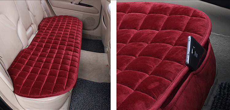 Car seat cushion winter short plush non-slip three-piece set, rear single-piece small three-piece checkered plush car seat pad
