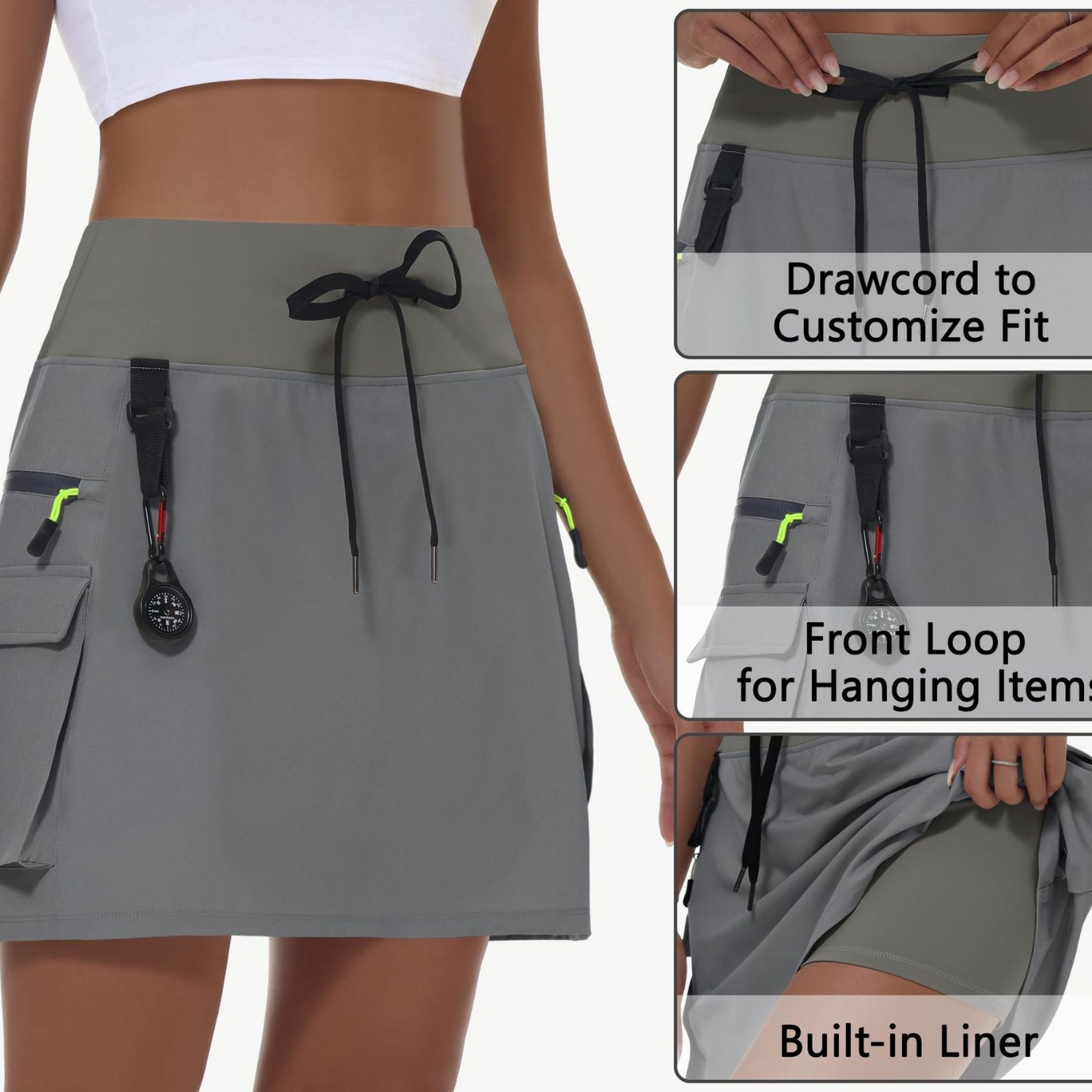 Cross-Border Hot-Selling 2025 New Indoor Women's Hiking Cargo Skirt Outdoor Sports Zipper Pocket Tennis Skirt Pants