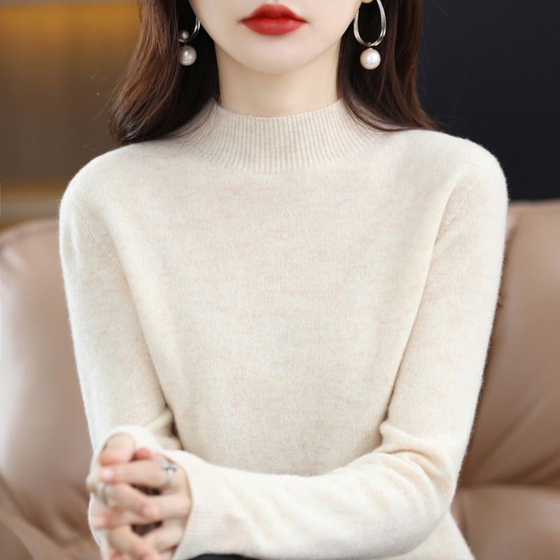 Demi-season woolen fitted knitted cashmere sweater