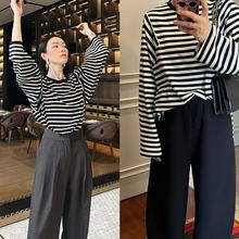 由然26早春新款 易穿显瘦 EN天枢柔纱棉色织条纹松弛感长袖T恤