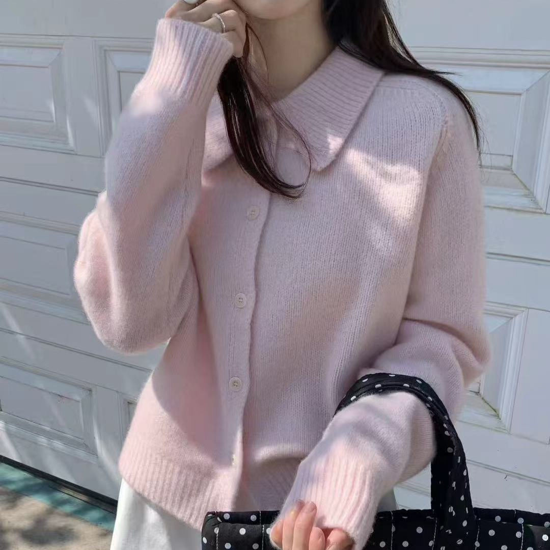 休闲减龄 多色品质全羊毛翻领针织开衫女士厚毛衣外套 25秋冬新款