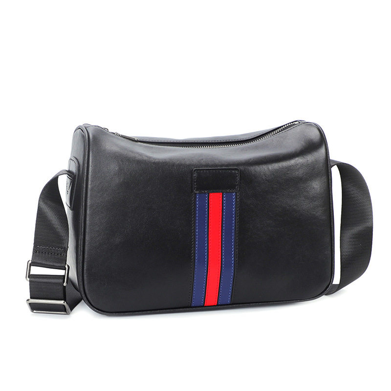 Túi đeo chéo nam da bò thật 29×11×17 cm phong cách đường phố — Màu đen