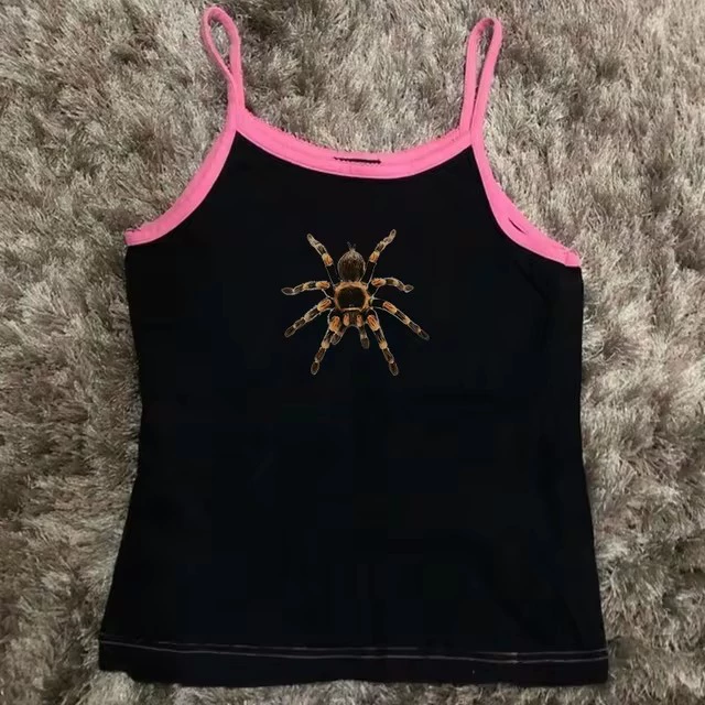 Lace-trim fitted camisole, cute print American style, multiple colors S–L