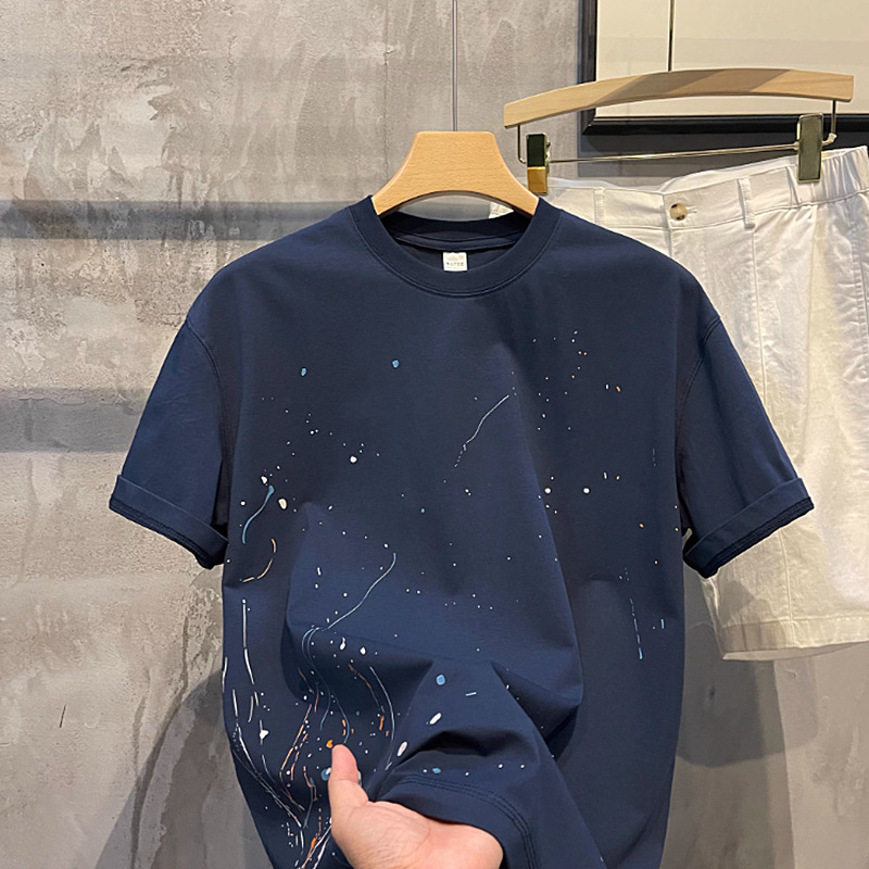 Men's Clothing Men's Heavyweight Short Sleeve T-Shirt Loose Fit Style Splatter Print Summer For Formal & Casual For Women_viptrois.com