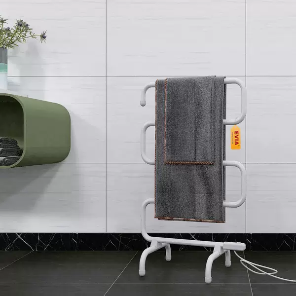 Evia Factory Direct 100W Constant Temperature Heating Bathroom Towel Drying Rack Black and White S-Type Floor Electric Towel Rack