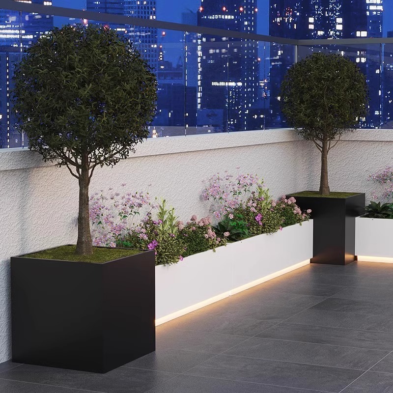 屋外フラワーボックス発光コンビネーションバルコニー花壇中庭ガーデンテラス風景植栽ボックスフラワーチャンネルステンレス鋼|undefined