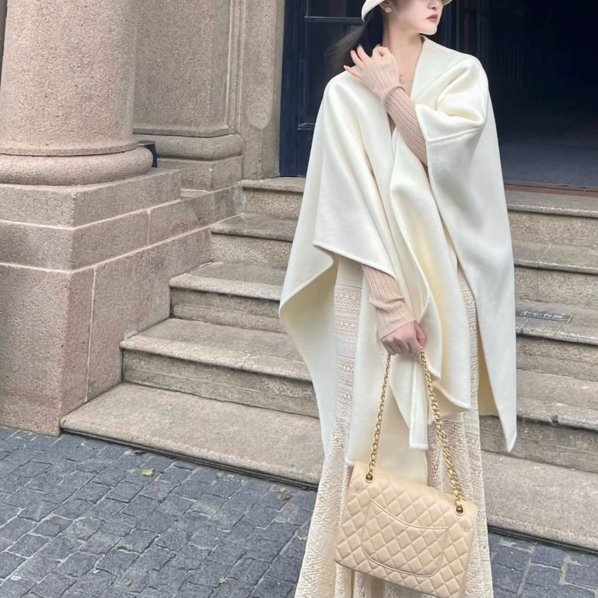 Белый элегантный нежный и элегантный все-матч Частная одежда Двусторонняя Шерсть плащ пальто для женщин