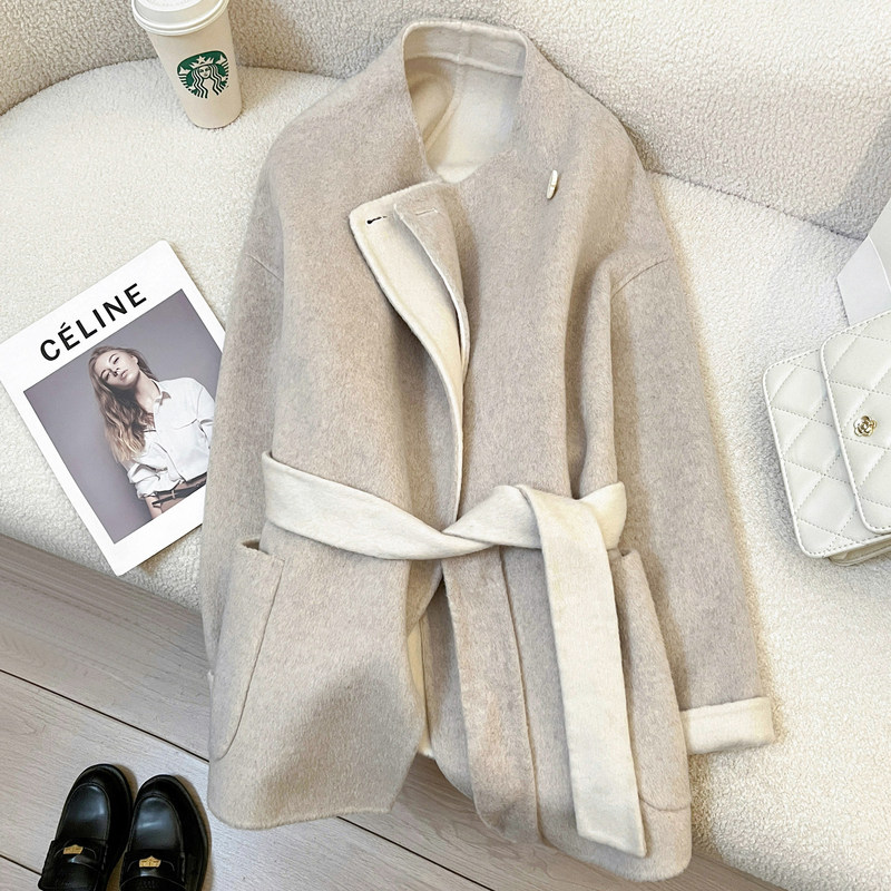Beige High-End Double-Sided Wool Coat for Women 2026 Early Spring New Korean Style Loose-Fitting Woolen Coat for Petite Women