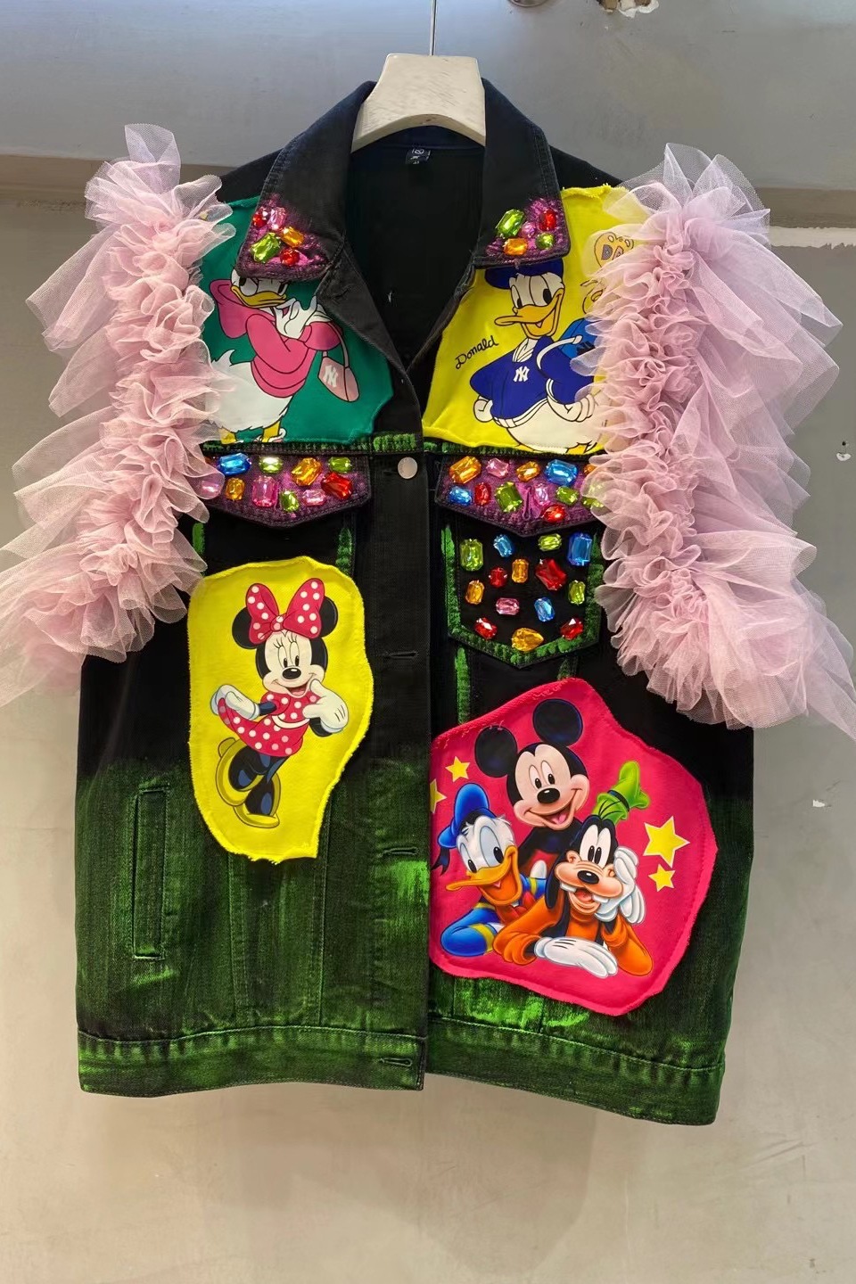 Tailandia marca de moda 2023 otoño nueva industria pesada de dibujos animados casual Denim chaleco mujer edad-reducción encaje estilo occidental top image 5