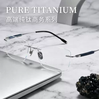 7.2g超轻小叶紫檀复古纯钛眼镜框无边框商务休闲镜男高级感M8167S