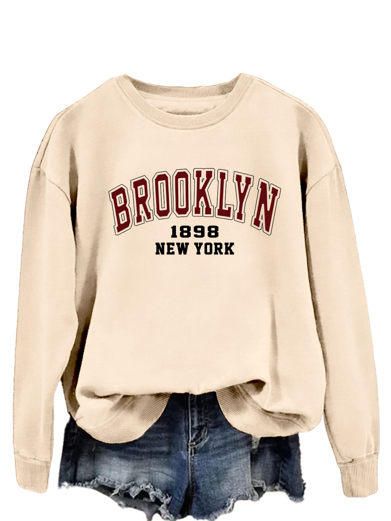 Brooklyn 1898 Nueva York Amazon Comercio exterior moda suelta superior eBay divertido impreso suéter