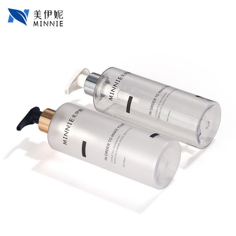 Guangzhou embalaje 500ml transparente esmerilado mano desinfectante botella prensa 300ml botella de loción botella de plástico cilíndrica para mascotas