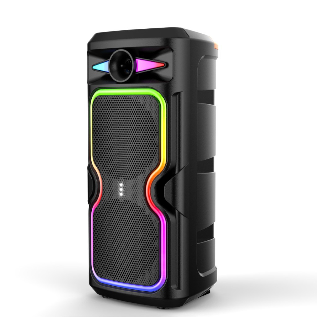 Super alto valor de la cara de alta potencia doble subwoofer de 8 pulgadas colorido baile cuadrado altavoz Bluetooth con micrófono de buena calidad de sonido