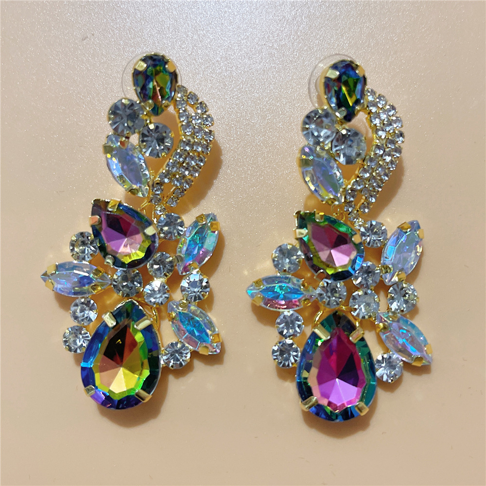 Fashion Exaggerated Large Hollow Water Drop Rhinestone Ab Colored Earrings display picture 4