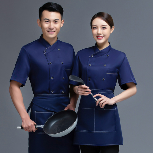 Chef's uniform short-sleeve summer restaurant hotel canteen back kitchen clothes for men and women workwear thin breathable mesh embroidery word